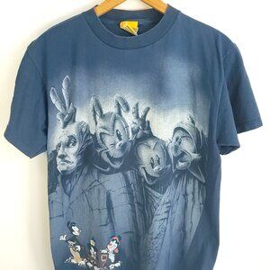 Vtg Animaniacs Mount Rushmore Graphic T-Shirt Men's Large Blue Warner Bros 90s